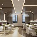Modern Hospital Outpatient Ward With Clean Beds Bedside Tables Green Pillows And Windows