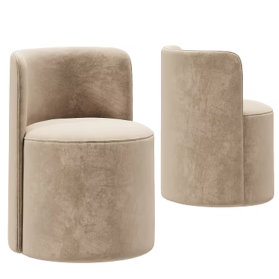 Beige Velvet Modern Accent Chair with Round Design and Curved Backrest 3d model