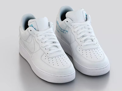 Classic White Low Top Sneakers With Laces And Perforated Upper 3d model
