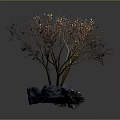 Cartoon Scene Featuring Delicate Light Brown Branches Small Leaves And Blue Stones