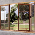 Modern Wooden Folding Doors With Glass Panels Open Connecting Indoor Outdoor Garden Space