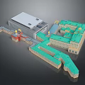 Architectural Complex 3D Model With Green Roofs Golden Domes And Historic Building Structures