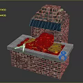 Stone Fireplace With Red Flames And Blue Top Cover On Stone Base Platform 3d model