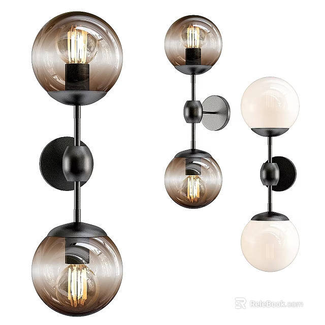 Modern Wall Sconces With Spherical Glass Shades And Metal Bases For Interior Lighting 3d model 
