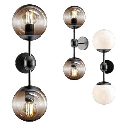 Modern Wall Sconces With Spherical Glass Shades And Metal Bases For Interior Lighting 3d model
