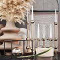 Modern Decorative Ornament Set With Pampas Grass Ceramic Vases Metal Candlesticks And Art Prints