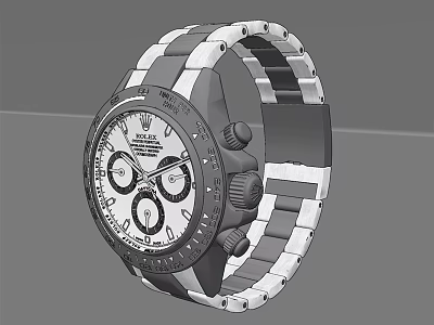 Sporty White Dial Chronograph Watch With Black Bezel And Metal Bracelet Strap 3d model