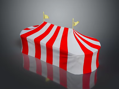 Red And White Striped Tent Shaped Decorative Furniture With Yellow Flags On Top 3d model