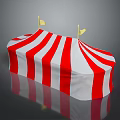 Red And White Striped Tent Shaped Decorative Furniture With Yellow Flags On Top