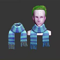 Blue And Green Striped Scarf With Fringes On Mannequin Head Display With Reflection