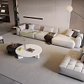Modern Living Room Interior With Light Colored Sofa And Round Coffee Tables Set 3d model