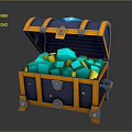 Open Treasure Chest Filled With Blue And Yellow Gemstones And Gold Accents