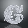 Intricate Plant Carving On White Decorative Letter G With Dark Background And Reflective Surface