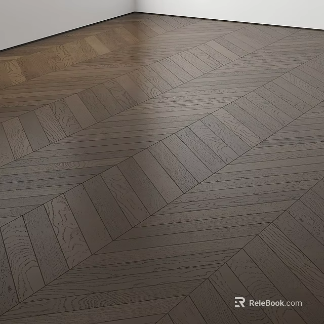 Elegant Dark Oak Herringbone Wooden Flooring With Natural Wood Grain Texture 3d model 