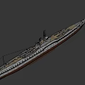 Military Submarine With Gray And Brown Hull Deck Structures And Conning Tower