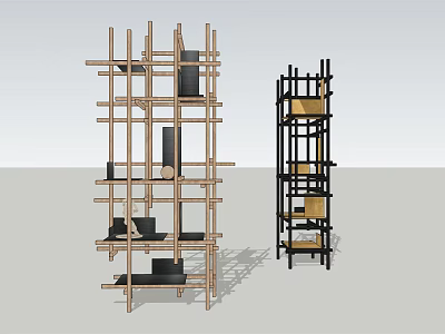 Modern Open Storage Shelving Units With Light Wood And Dark Black Frame Designs 3d model