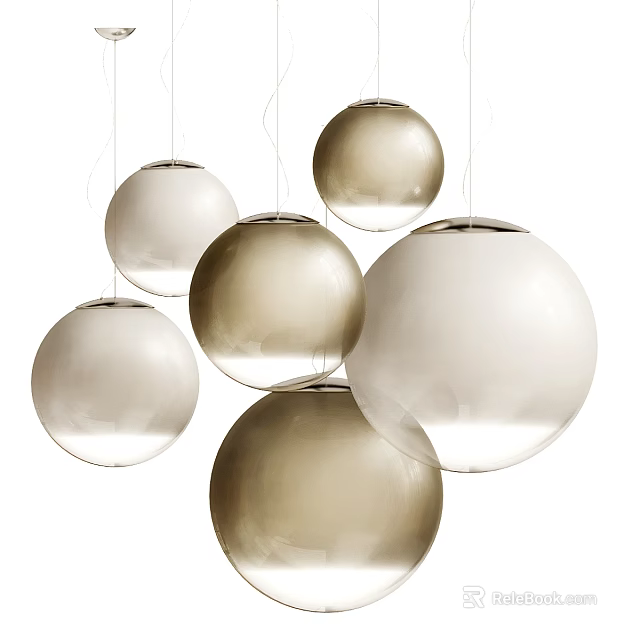 Modern Spherical Glass Pendant Lights in White and Gold Hanging Decor Design 3d model 