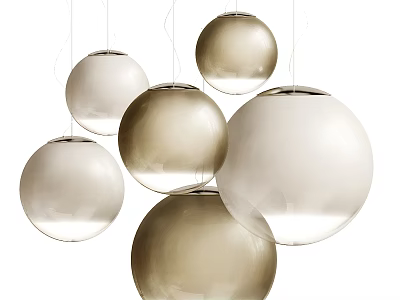 Modern Spherical Glass Pendant Lights in White and Gold Hanging Decor Design 3d model