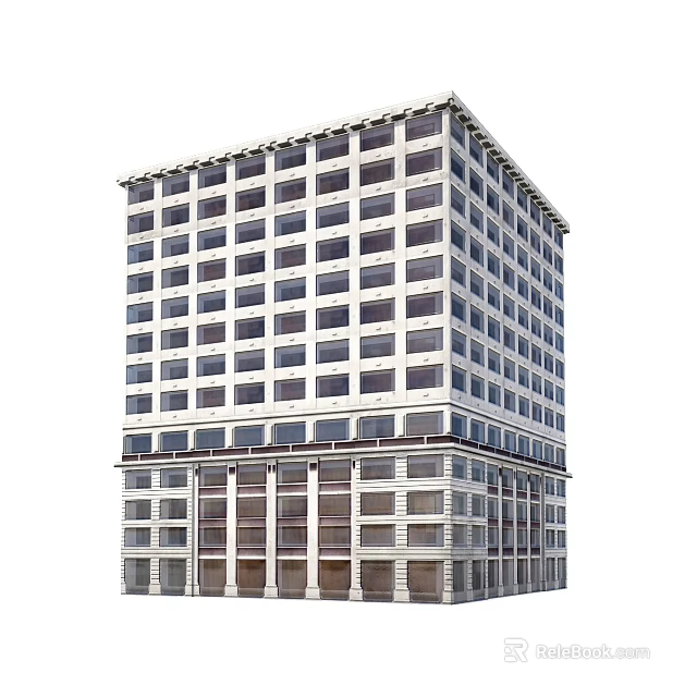 Modern Multi Storey Office Building Exterior With Many Windows And Classical Details 3d model 