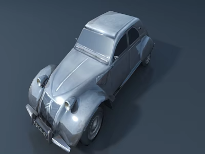 Vintage Silver Classic Car With Retro Design And Old Fashioned Headlights 3d model