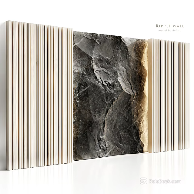 Modern Ripple Wall Design With Stone Texture And Vertical Stripes For Interior Decor 3d model 