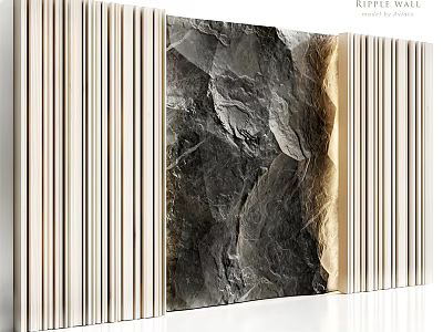 Modern Ripple Wall Design With Stone Texture And Vertical Stripes For Interior Decor 3d model