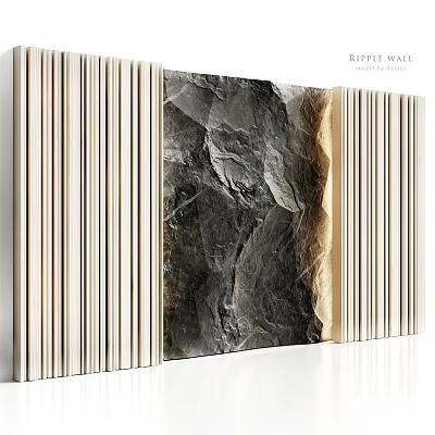 Modern Ripple Wall Design With Stone Texture And Vertical Stripes For Interior Decor 3d model
