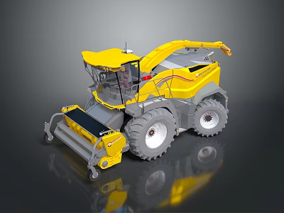Yellow Agricultural Harvester Machine With Large Tires And Cutting Device 3d model