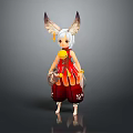 Cute Game and Movie Character With White Hair Animal Ears and Red Traditional Dress
