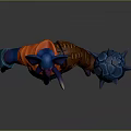 Game Movie Character Elephant Like Blue Purple With Red Cape Brown Armor And Spiked Hammer