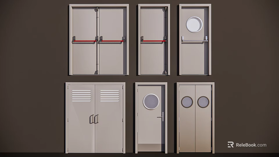 Various Door Designs With Different Handles Windows And Vent Features 3d model 