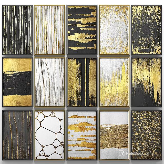 Modern Decorative Photo Frames With Gold Black White Abstract Patterns And Textures 3d model