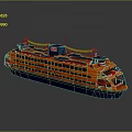 Orange Multi Deck Water Ferry With Flags And Large Windows On Reflective Surface