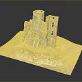Ruined Red Brick Building 3D Model With Collapsed Walls Grass And Scattered Bricks