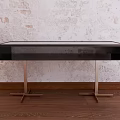 Stylish Black Console Table With Metal Legs On Wooden Floor Against Textured Wall