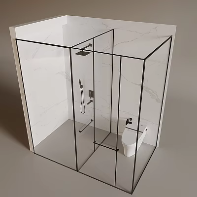 Modern Shower Head In Glass Enclosure With Marble Wall And Toilet Bathroom Design 3d model