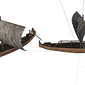 Traditional Wooden Boats with Gray Sails Adorned with Eye Symbols and Wooden Hull