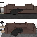 Modern Double Sofa Multi-Person Sofa Long Sofa Carpet Side Pillow 3d model