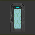 Futuristic Door Design With Blue Glowing Hexagonal Grid And Metal Frame Structure