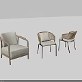 Elegant Modern Woven Outdoor Dining Chairs And White Table Set 3d model