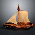 Wooden Sailing Boat With Yellow Sails Mast And Brown Hull Design