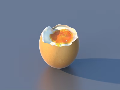 Cracked Brown Egg With Runny Yolk And White On Blue Background 3d model