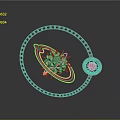 Futuristic Abstract Circular Design Featuring Star Shaped Center Green Yellow Tones And Ring Decorations