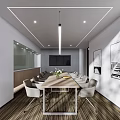 Modern Conference Room Interior With Long Table Comfortable Chairs TV Screen And Decorative Paintings
