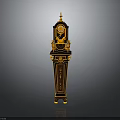 Ornate Grandfather Clock With Carved Wooden Details Gold Accents And Decorative Top
