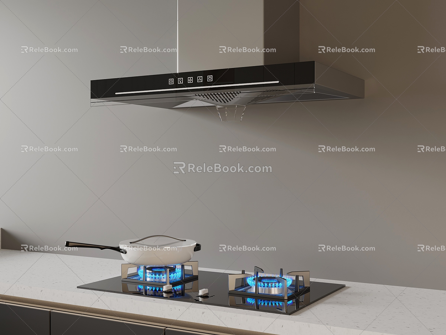 Modern range hood and stove combination 3d model