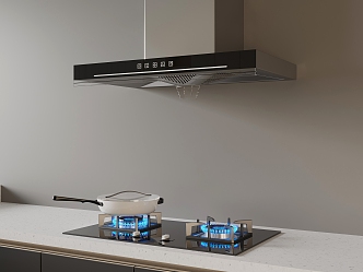 Modern range hood and stove combination 3d model