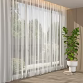 White Sheer Curtains in Modern Interior with Green Plant Natural Light and Outdoor Scenery