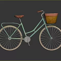 Vintage Light Green Bicycle With Red Seat And Front Wicker Basket White Rims