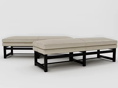 Minimalist Sofa Bench With Beige Cushion And Black Wooden Frame Design 3d model